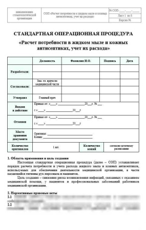 Комплект документов «Организация гигиены рук медицинского персонала»